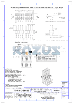 TSHR-6-D datasheet - .050x.100 cl Dual Row - Right Angle Terminal Strip Header