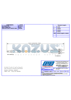 PE300034 datasheet - CABLE ASSEMBLY MTRJ TO ST DUPLEX MULTIMODE