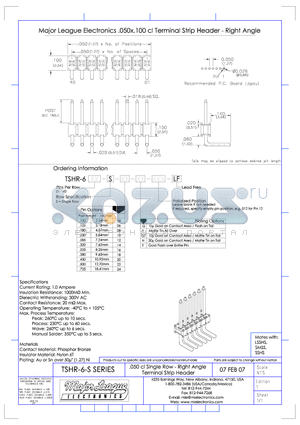 TSHR-6-S datasheet - .050 cl Single Row - Right Angle Terminal Strip Header