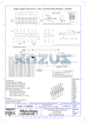 TSHS-1-D datasheet - .100 cl Dual Row Terminal Strip Headers - Straight
