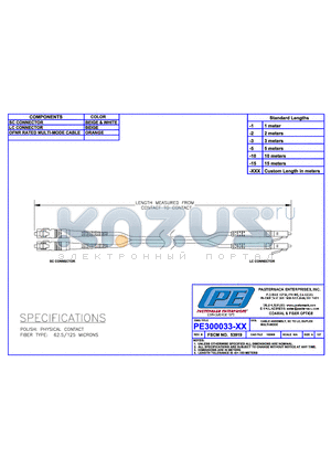 PE300033 datasheet - CABLE ASSEMBLY SC TO LC DUPLEX MULTIMODE