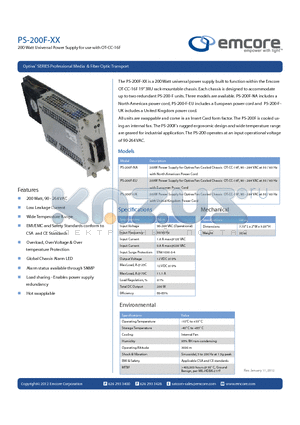 PS-200F-EU datasheet - 200 Watt Universal Power Supply for use with OT-CC-16F