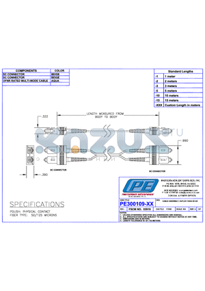 PE300109-3 datasheet - CABLE ASSEMBLY DUPLEX 10 GIG SCSC