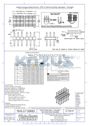 TSHS-2-T datasheet - .079cl Triple Row - Straight Terminal Strip Headers