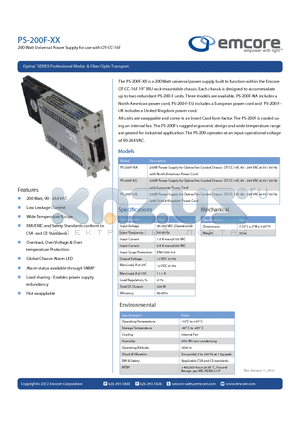 PS-200F-NA datasheet - 200 Watt Universal Power Supply for use with OT-CC-16F