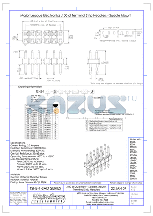 TSHS-1-SAD datasheet - .100 cl Dual Row - Saddle Mount Terminal Strip Headers