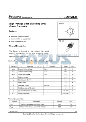 SBP5305D-O datasheet - High Voltage Fast Switching NPN Power Transistor