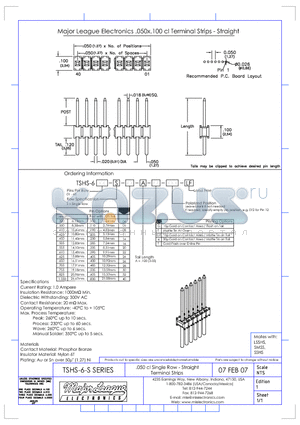 TSHS-6-S datasheet - .050 cl Single Row - Straight terminal Strips