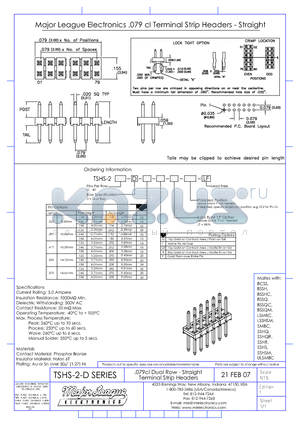 TSHS-2-D datasheet - .079cl Dual Row - Straight Terminal Strip Headers