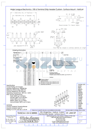 TSHSCM-1-SS datasheet - .100 cl Single Row - Vertical - Custom Terminal Strip Header - Surface Mount