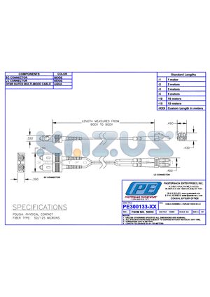 PE300133-1 datasheet - CABLE ASSEMBLY DUPLEX 10GIG SC-LC