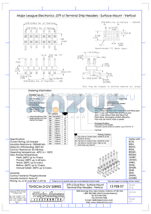 TSHSCM-2-DV datasheet - .079 cl Dual Row - Surface Mount Terminal Strip Headers - Vertical