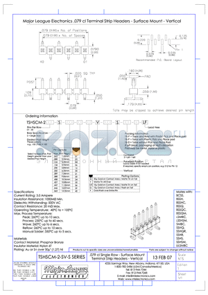 TSHSCM-2-SS datasheet - .079 cl Single Row - Surface Mount Terminal Strip Headers - Vertical