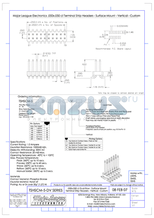 TSHSCM-5-DV datasheet - .050x.050 cl Dual Row - Surface Mount Terminal Strip Headers - Vertical - Custom