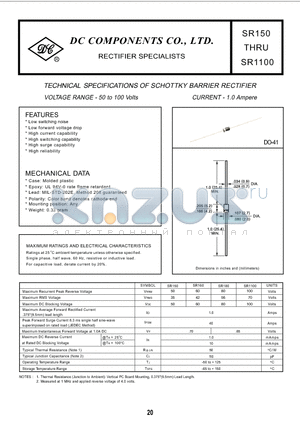 SR1110 datasheet - TECHNICAL SPECIFICATIONS OF SCHOTTKY BARRIER RECTIFIER
