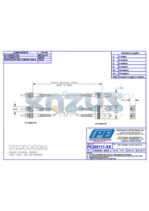 PE300111-3 datasheet - CABLE ASSEMBLY DUPLEX 10GIG ST-SC