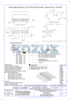 TSHSM-1-SH datasheet - .100 cl Single Row - Horizontal Terminal Strip Header - Surface Mount