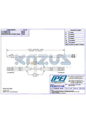 PE300121-3 datasheet - CABLE ASSEMBLY DUPLEX 10GIG LC-UPC TO LC-UPC