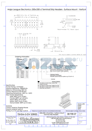 TSHSM-5-DV datasheet - .050x.050 cl Dual Row - Surface Mount Terminal Strip Headers