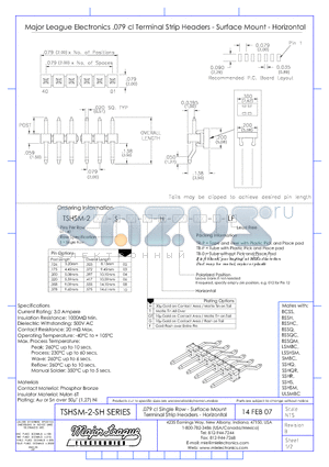 TSHSM-2-SH datasheet - .079 cl Single Row - Surface Mount Terminal Strip Headers - Horizontal