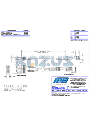 PE300432-2 datasheet - CABLE ASSEMBLY SC APC TO LC APC DUPLEX SINGLE MODE