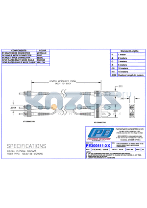 PE300511-1 datasheet - CABLE ASSEMBLY ST SINGLE MODE TO SC SINGLE MODE & MULTI MODE ,MODE  CONDITIONING