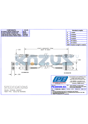 PE300509-1 datasheet - CABLE ASSEMBLY SC SINGLE MODE DUPLEX TO SC SINGLE MODE & MULTI MODE DUPLEX MODE CONDITIONING