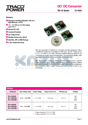 TSI-10 datasheet - DC/DC Converter (TSI-10 Series 10 Watt)