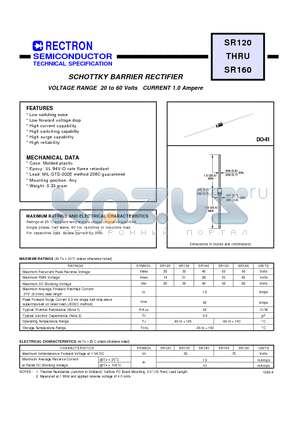 SR120 datasheet - SCHOTTKY BARRIER RECTIFIER (VOLTAGE RANGE 20 to 60 Volts CURRENT 1.0 Ampere)