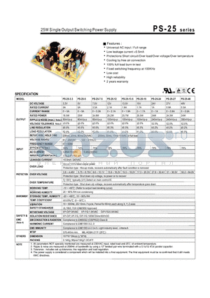 PS-25-15 datasheet - 25W Single Output Switching Power Supply