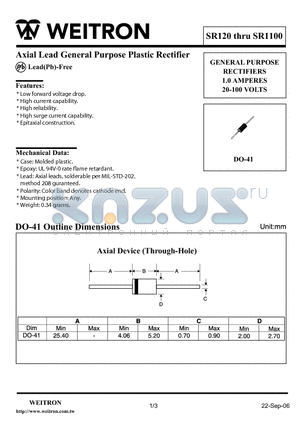 SR120 datasheet - Axial Lead General Purpose Plastic Rectifier