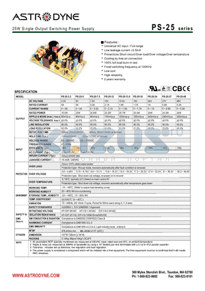 PS-25-27 datasheet - 25W Single Output Switching Power Supply