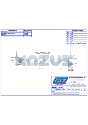 PE3020 datasheet - CABLE ASSEMBLY RG58C/U BNC MALE TO BNC MALE RIGHT ANGLE