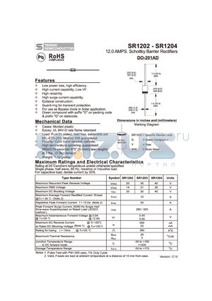 SR1202_10 datasheet - 12.0 AMP. Schottky Barrier Rectifiers
