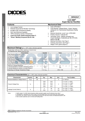 SBR0220LP datasheet - Super Barrier Rectifier