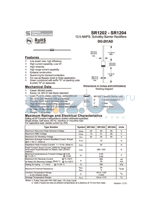 SR1203 datasheet - 12.0 AMP. Schottky Barrier Rectifiers