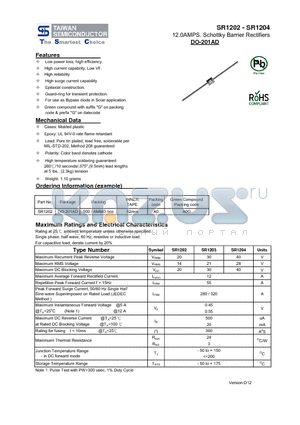 SR1204 datasheet - 12.0AMPS. Schottky Barrier Rectifiers