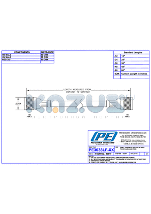 PE3038LF datasheet - CABLE ASSEMBLY RG213/U HN MALE TO HN MALE(LEAD FREE)