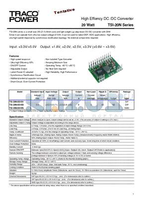 TSI20N datasheet - High Effiency DC /DC Converter - 20 Watt TSI-20N Series