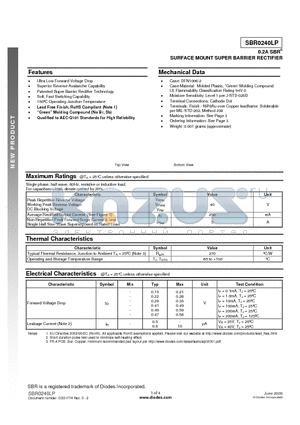 SBR0240LP datasheet - 0.2A SBR SURFACE MOUNT SUPER BARRIER RECTIFIER