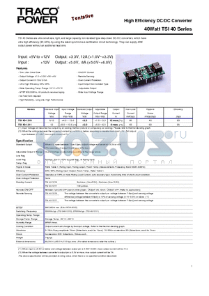 TSI40 datasheet - High Efficiency DC/DC Converter - 40Watt TSI 40 Series