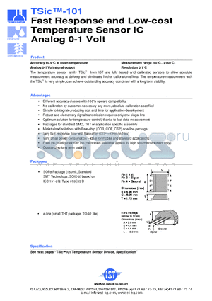 TSIC-101 datasheet - Fast Response and Low-cost Temperature Sensor IC Temperature Sensor IC