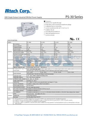 PS-30_1 datasheet - 30W Single Output Industrial DIN Rail Power Supply