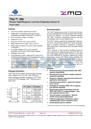 TSIC-206 datasheet - Precise, Rapid Response, Low-Cost Temperature Sensor IC