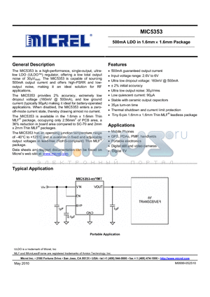 MIC5353-2.6YMT datasheet - 500mA LDO in 1.6mm  1.6mm Package