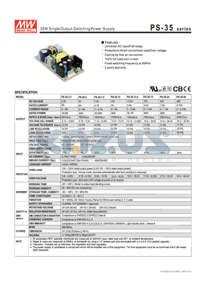 PS-35-12 datasheet - 35W Single Output Switching Power Supply