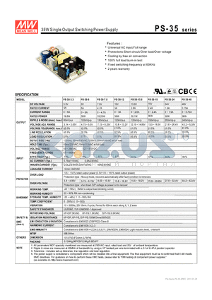 PS-35-12 datasheet - 35W Single Output Switching Power Supply