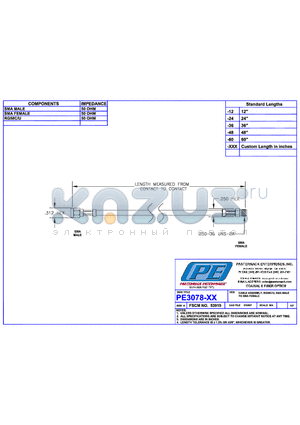 PE3078 datasheet - CABLE ASSEMBLY RG58C/U SMA MALE TO SMA FEMALE