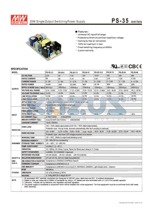 PS-35-15 datasheet - 35W Single Output Switching Power Supply