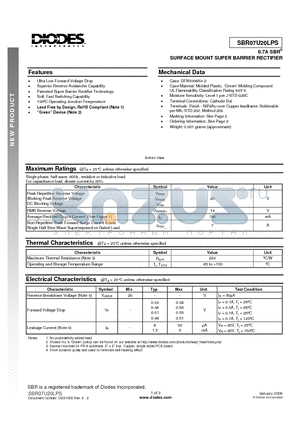 SBR07U20LPS-7 datasheet - 0.7A SBR^ SURFACE MOUNT SUPER BARRIER RECTIFIER